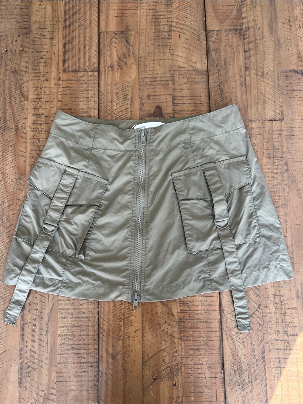 OAK + FORT Mini Nylon Cargo Skirt in the colorway Mermaid / Olive Green.